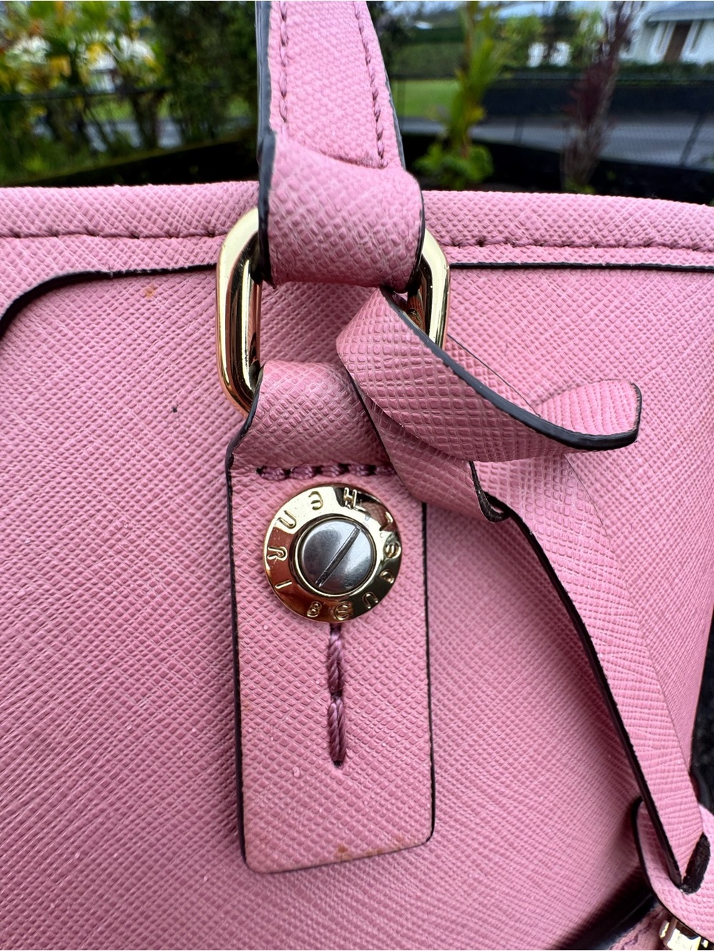 Henri Bendel Pink Saffiano Leather Tote Crossbody Bag Gold Hardware - Picture 6 of 11